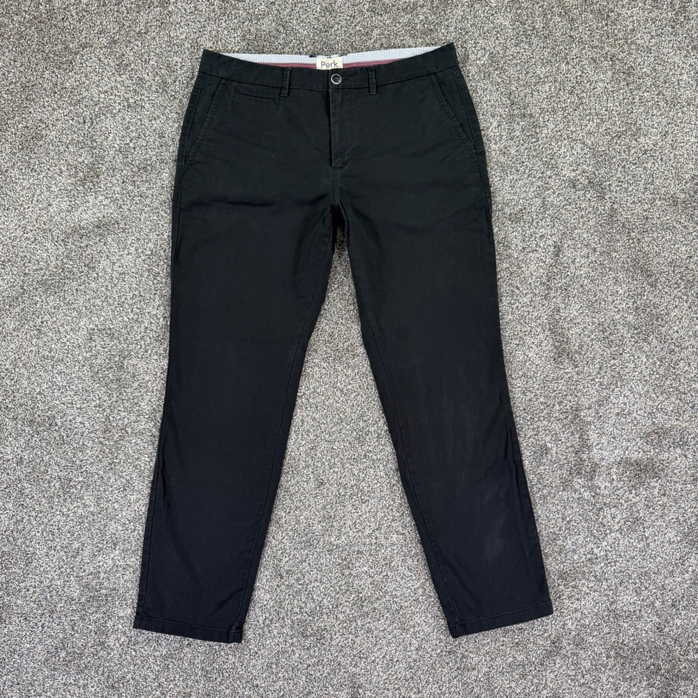Perk Feel Good Chino Pants Mens 35x30 Slim Fit Stretch Black Trouser Causal Work